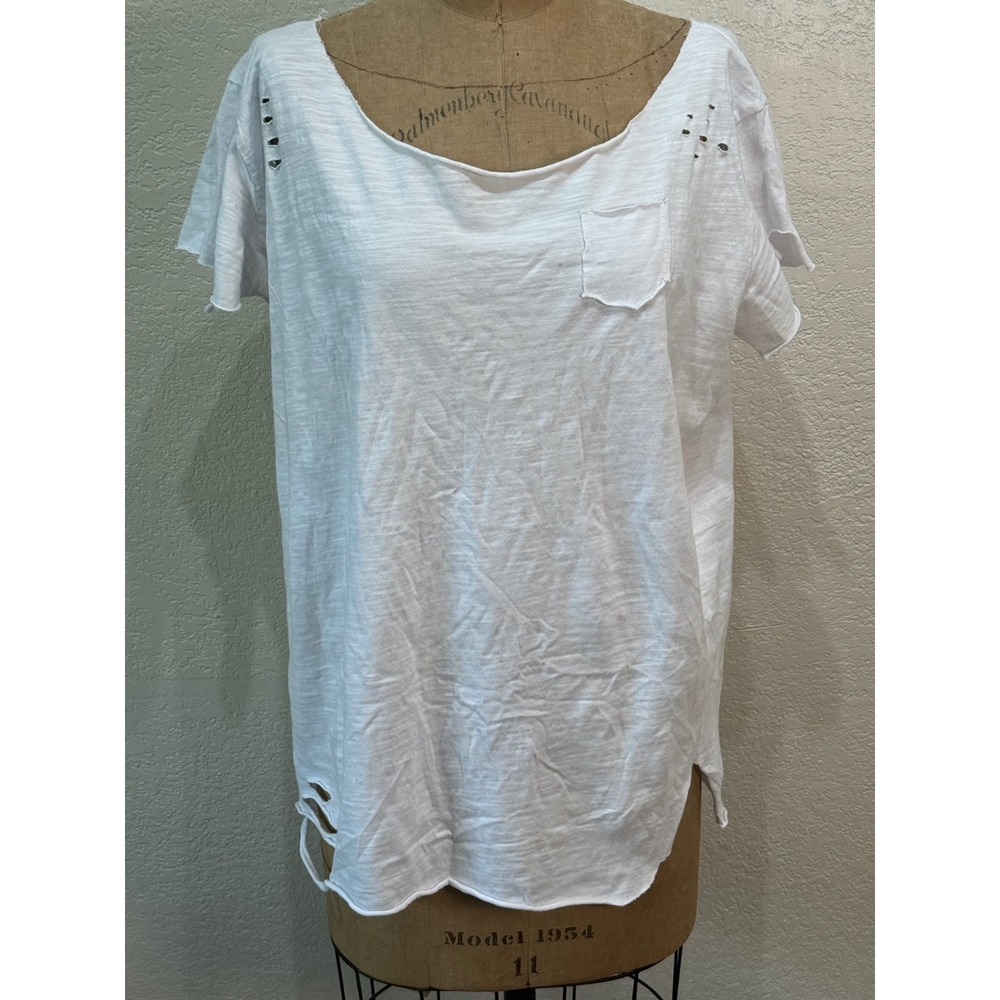 A Rare Bird Womens White Distressed Ripped T-Shirt Size L/XL NWT